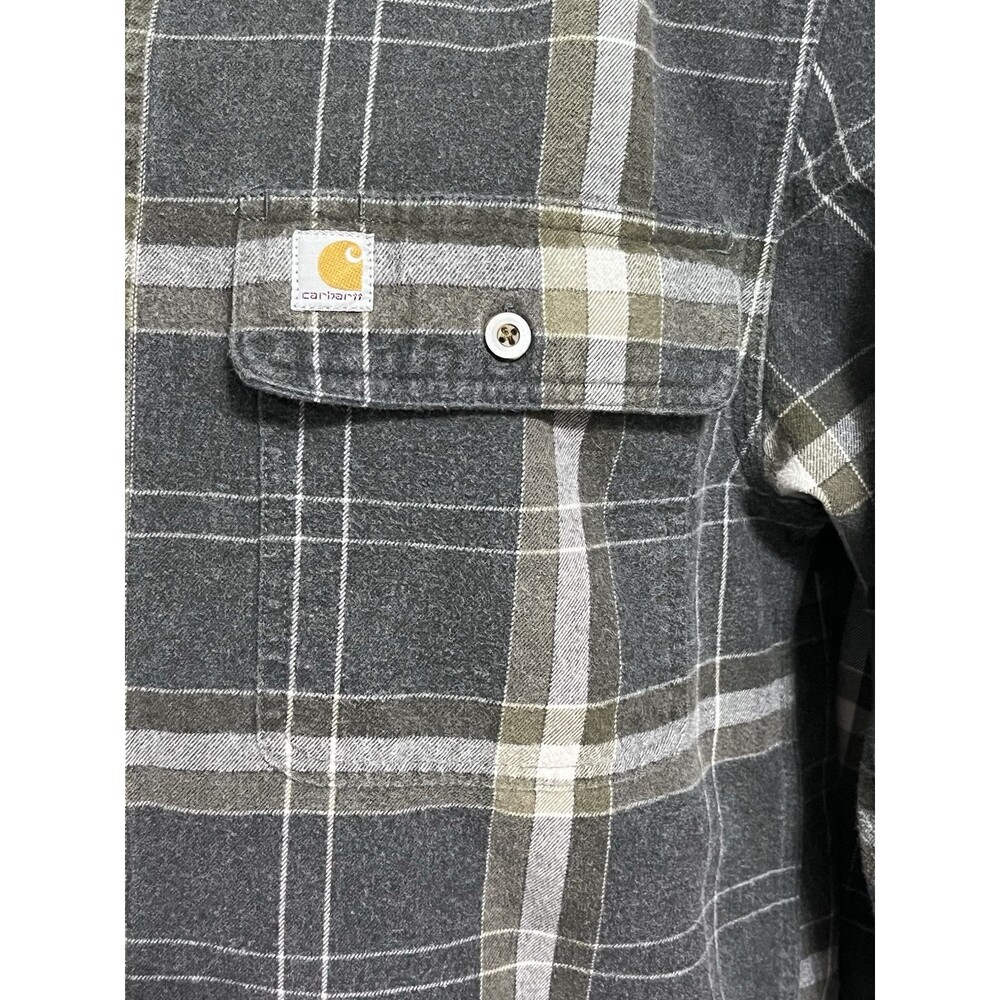 Carhartt Button Up Shirt Flannel Original Fit Work Wear Mens S Gray Grunge Gorp - Picture 3 of 8
